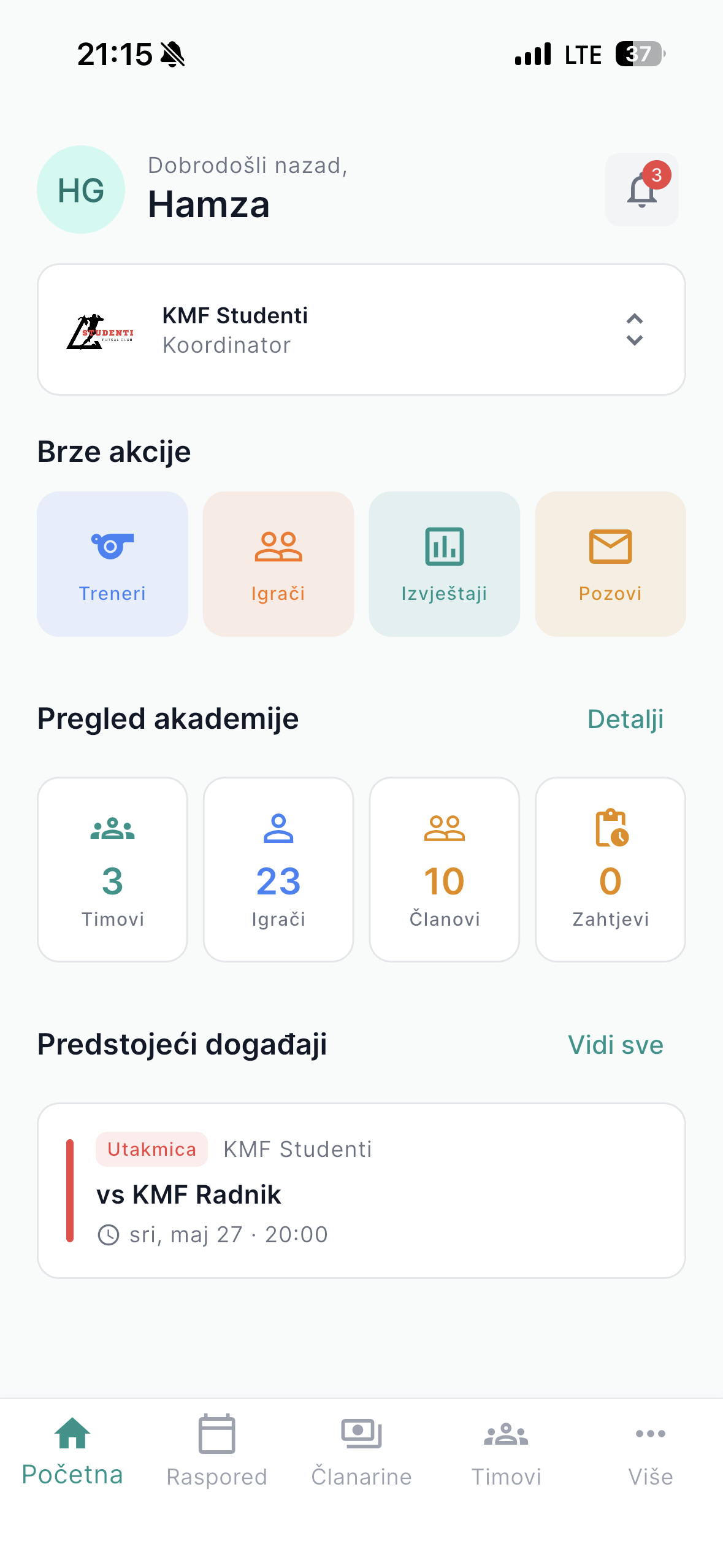 Tribe home dashboard — coordinator view
